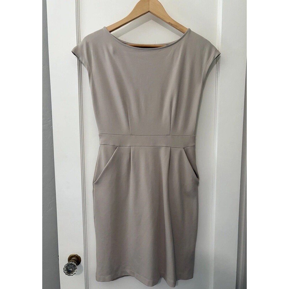 Quince Ultra Stretch Ponte Sheath Dress Ecru Cap Pockets Minimalist Work Small